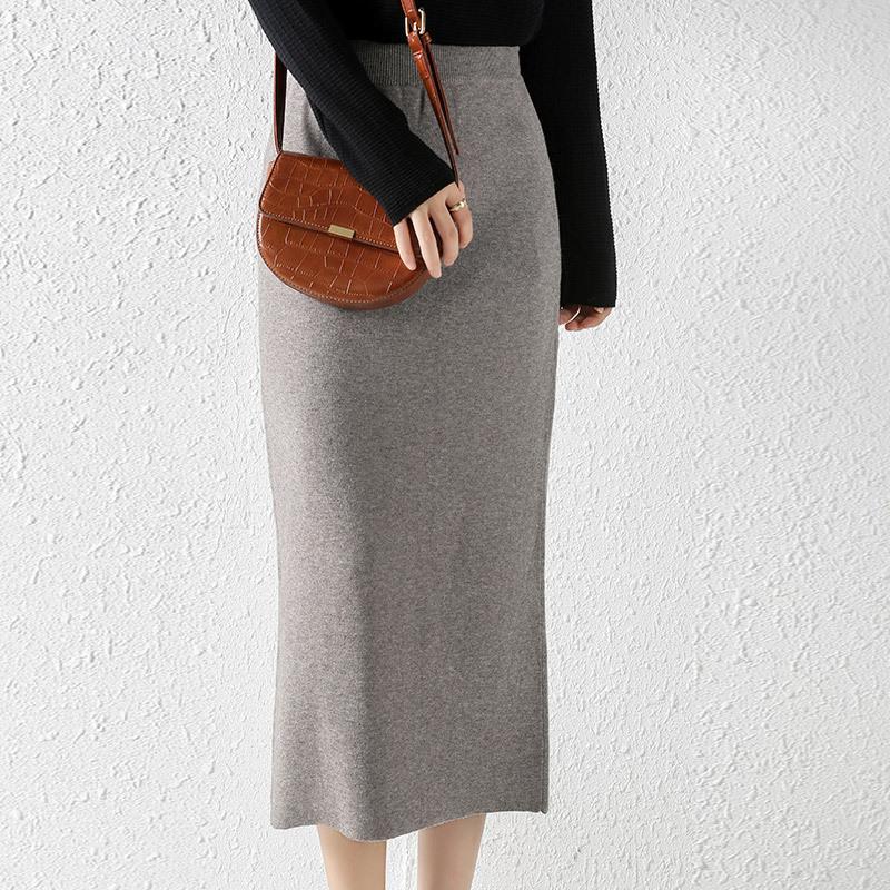 Women’s High-Waisted Knit Mid-Length Pencil Skirt Straight Fit