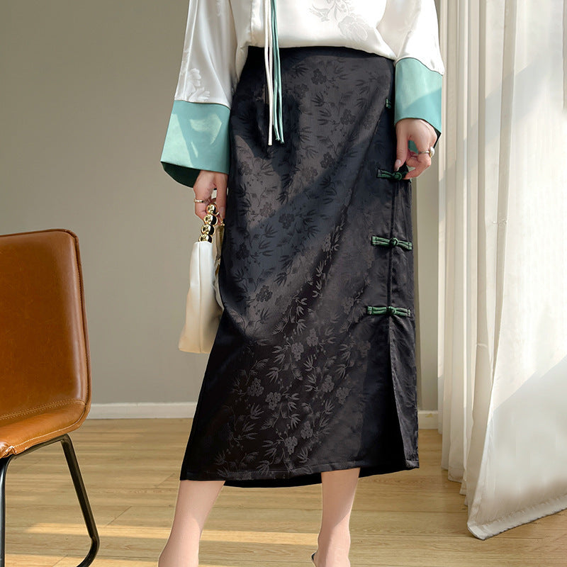 Green Buckle Women’s Summer Solid Color Skirt Lightweight Casual Midi Skirt