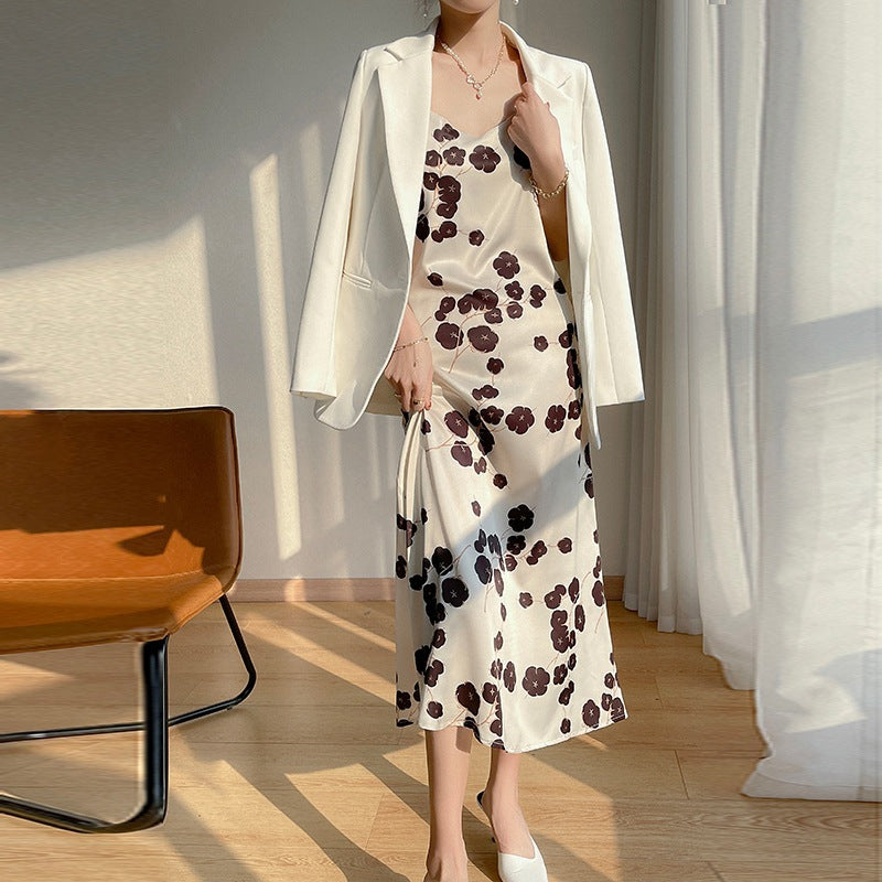 Women’s French Style Printed Suspender Dress Summer Base Layer