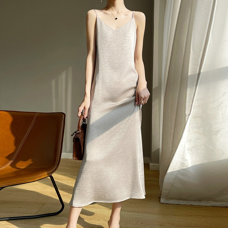 White Women’s French Style Knitted Camisole Long Dress Summer