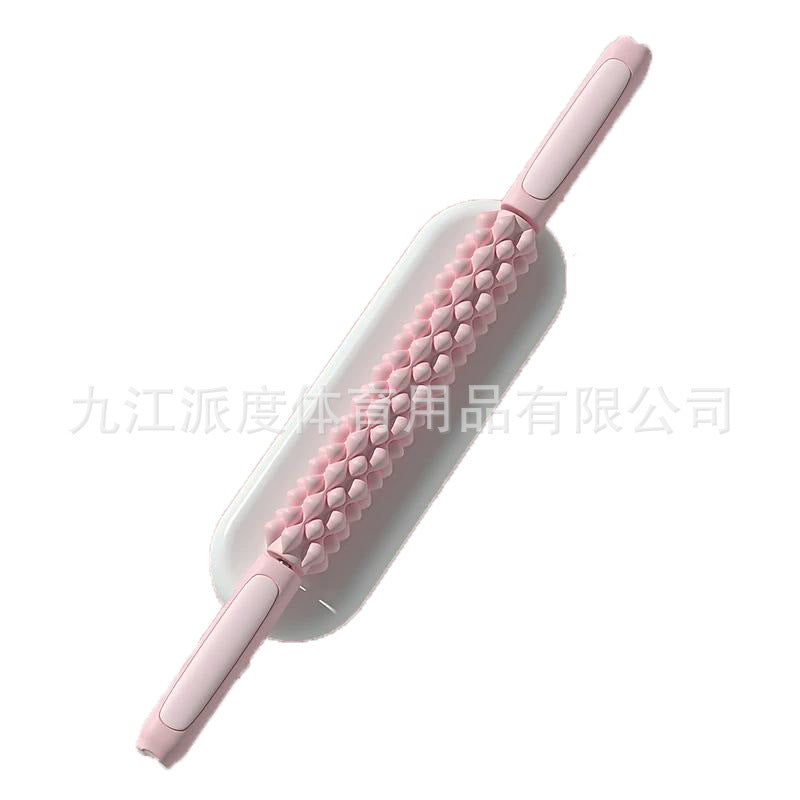 Pink wolf-tooth muscle massage roller for deep-tissue leg relaxation