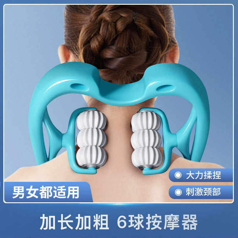 Premium Handheld 6-Wheel Neck & Shoulder Clamping Roller Massager