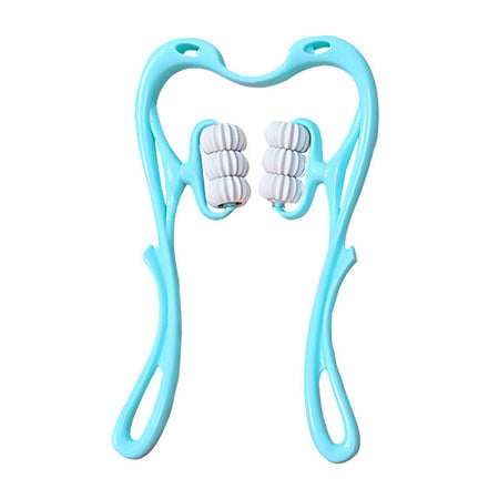 Pink handheld 6-wheel neck and shoulder clamping roller massager