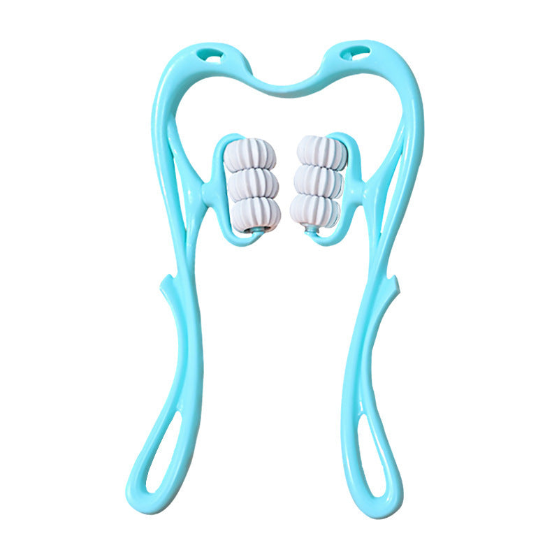 Pink handheld 6-wheel neck and shoulder clamping roller massager