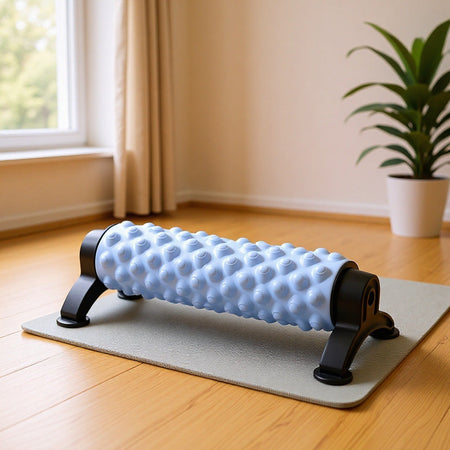 45cm light blue wolf-tooth foam roller with heavy-duty stability stand