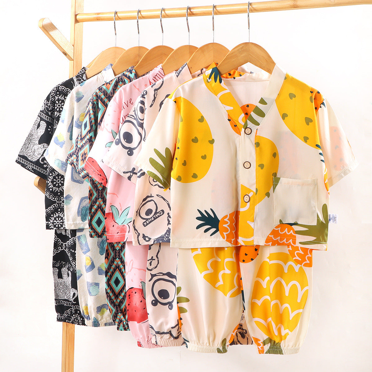 Kids Cotton Silk Pajama Set Summer Air Conditioning Homewear Two Piece