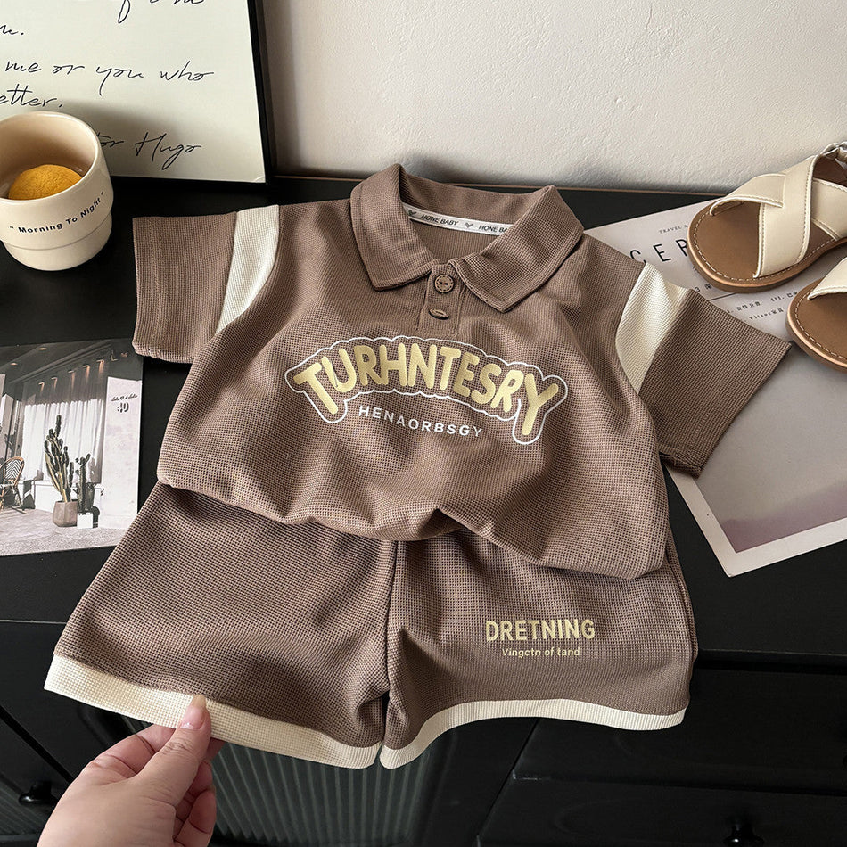 Kids Waffle Knit Short Sleeve Set Casual Homewear Korean Style