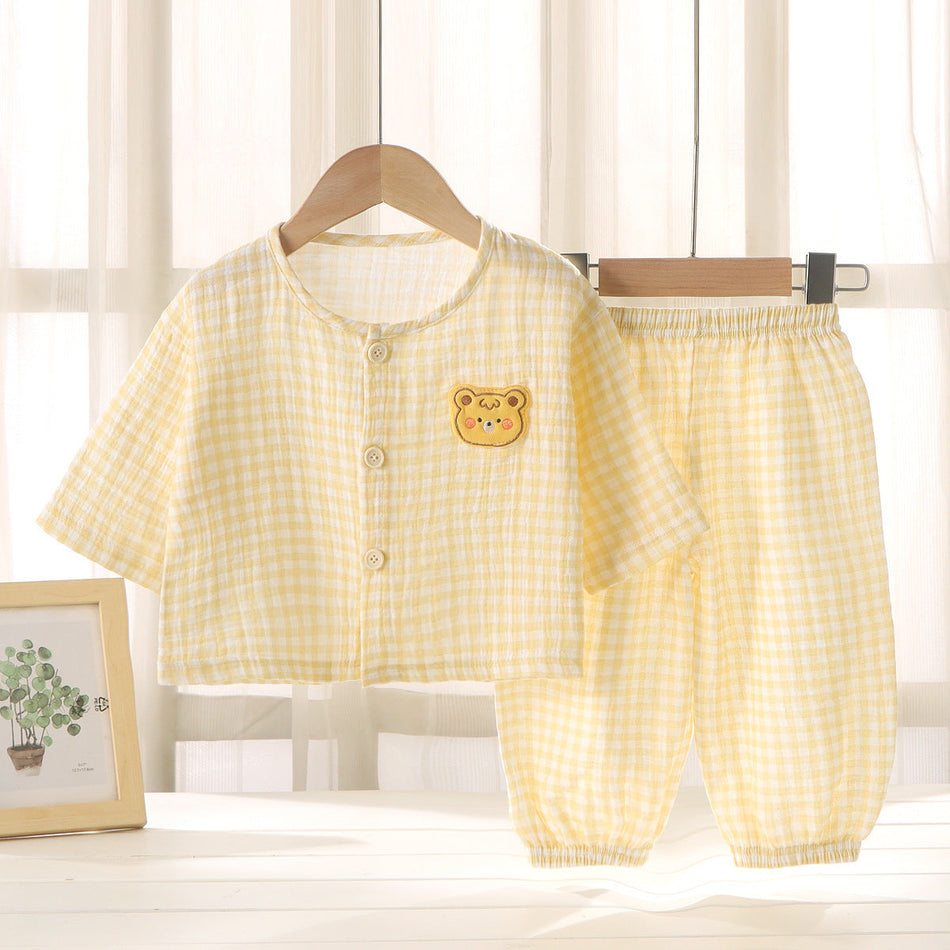 Kids Pure Cotton Gauze Homewear Set Soft Air Conditioning Outfit