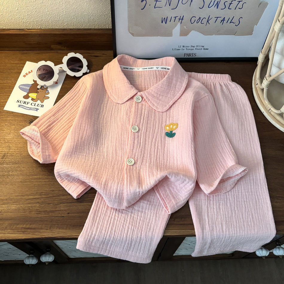 Kids Pure Cotton Gauze Pajama Set Boys & Girls Homewear Suit