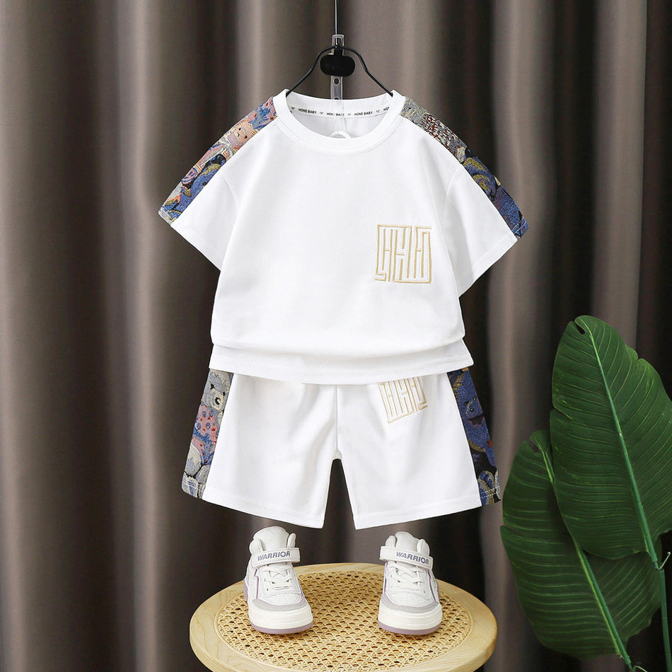 Kids Chinese Style Embroidered Short Sleeve Shorts Set Summer