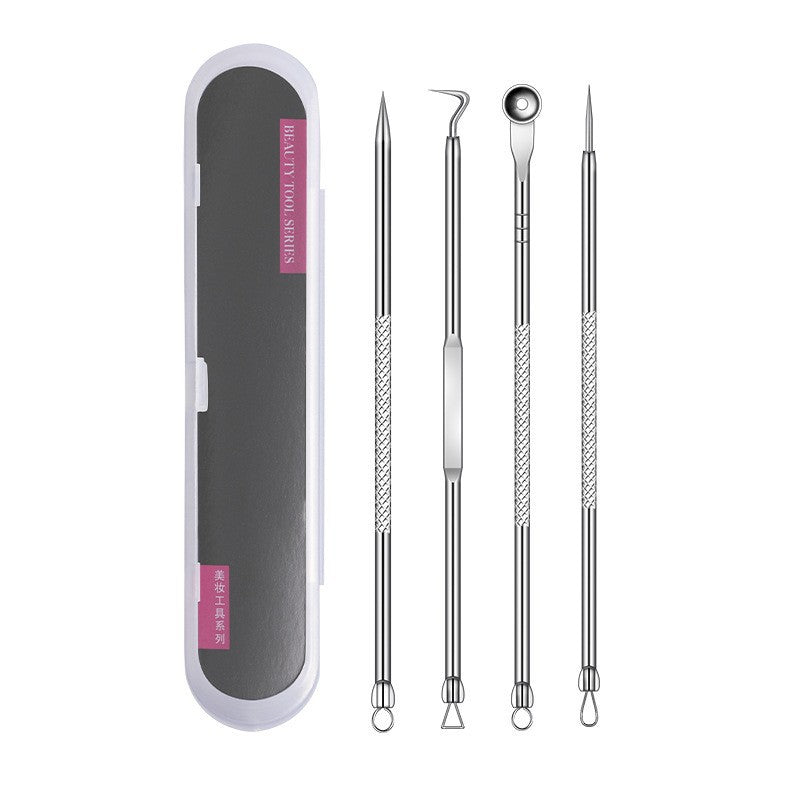 Stainless steel 4-piece acne and blackhead extractor tool set