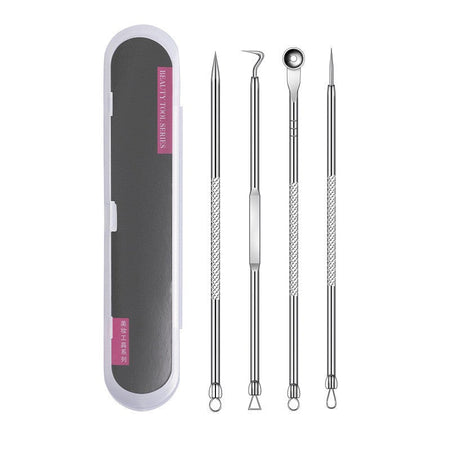 Stainless steel 4-piece acne and blackhead extractor tool set