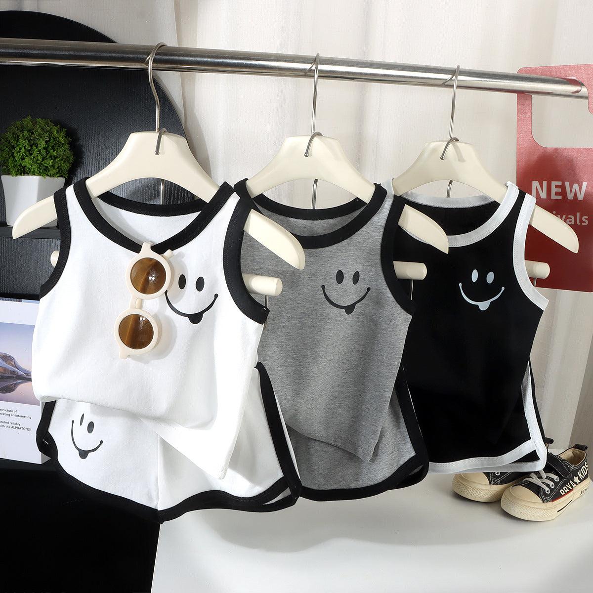 White Kids Pure Cotton Vest Set Cartoon Pajama Homewear Two-Piece