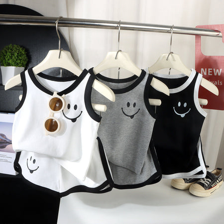 White Kids Pure Cotton Vest Set Cartoon Pajama Homewear Two-Piece