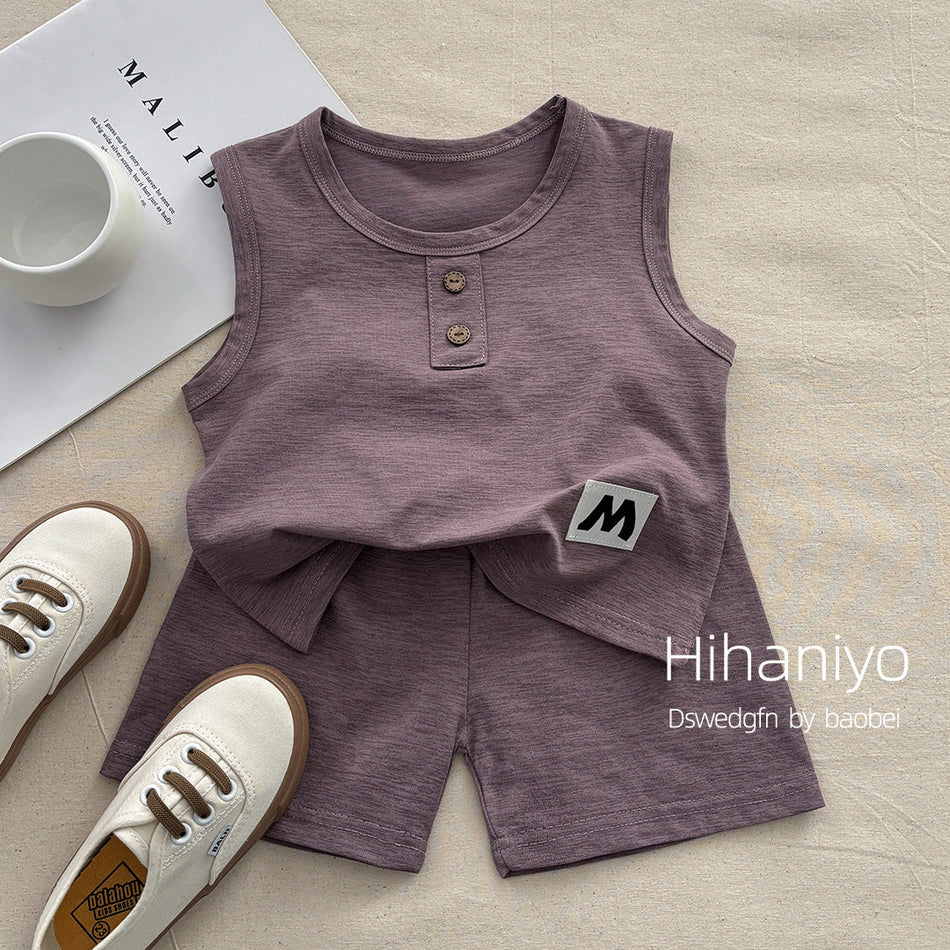 Kids Linen Vest Set Casual Homewear Two-Piece Pajama Outfit