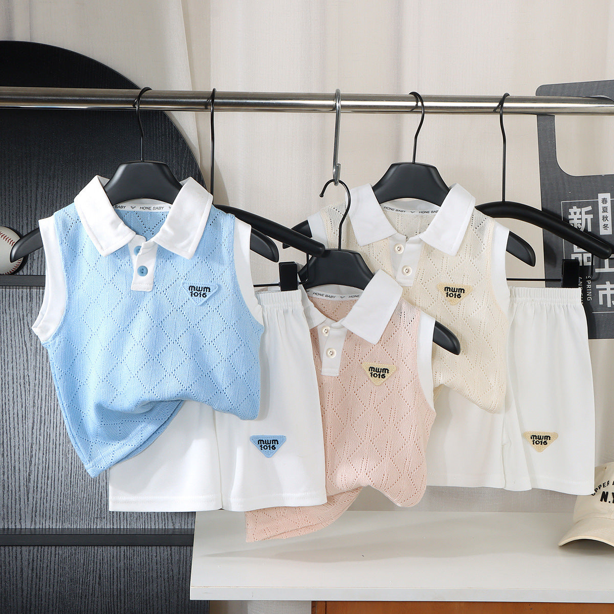 White Kids Korean Style Knitted Vest Set Spring Summer Two-Piece Outfit