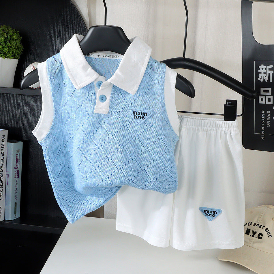 Kids Korean Style Knitted Vest Set Spring Summer Two-Piece Outfit