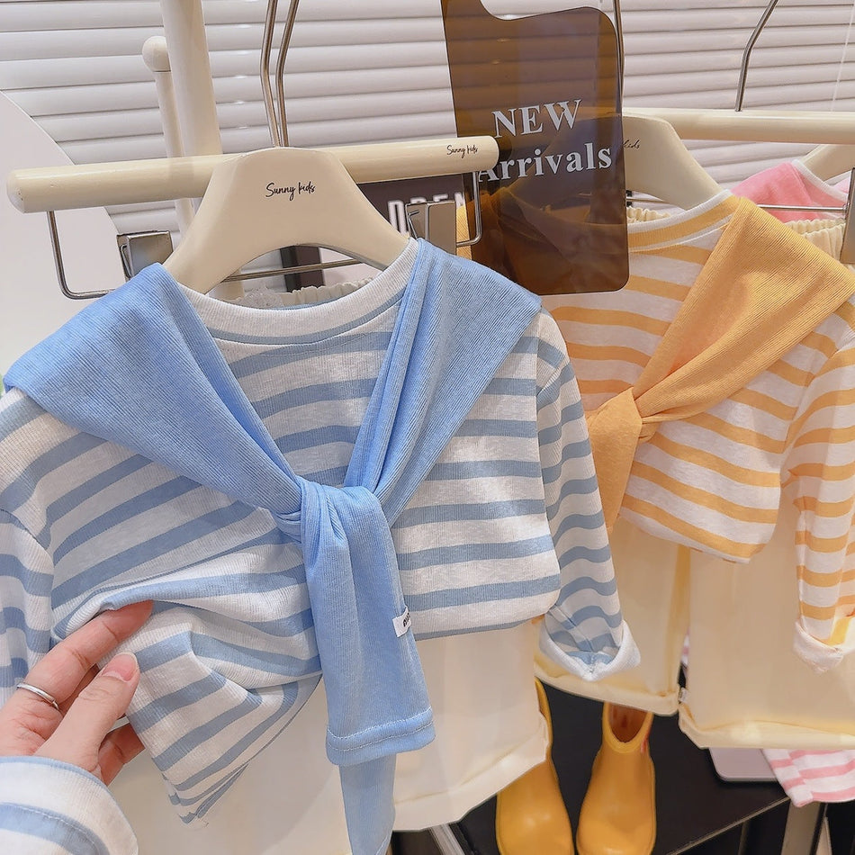 Kids Striped Long Sleeve Sun Protection Shawl T-Shirt Summer Top