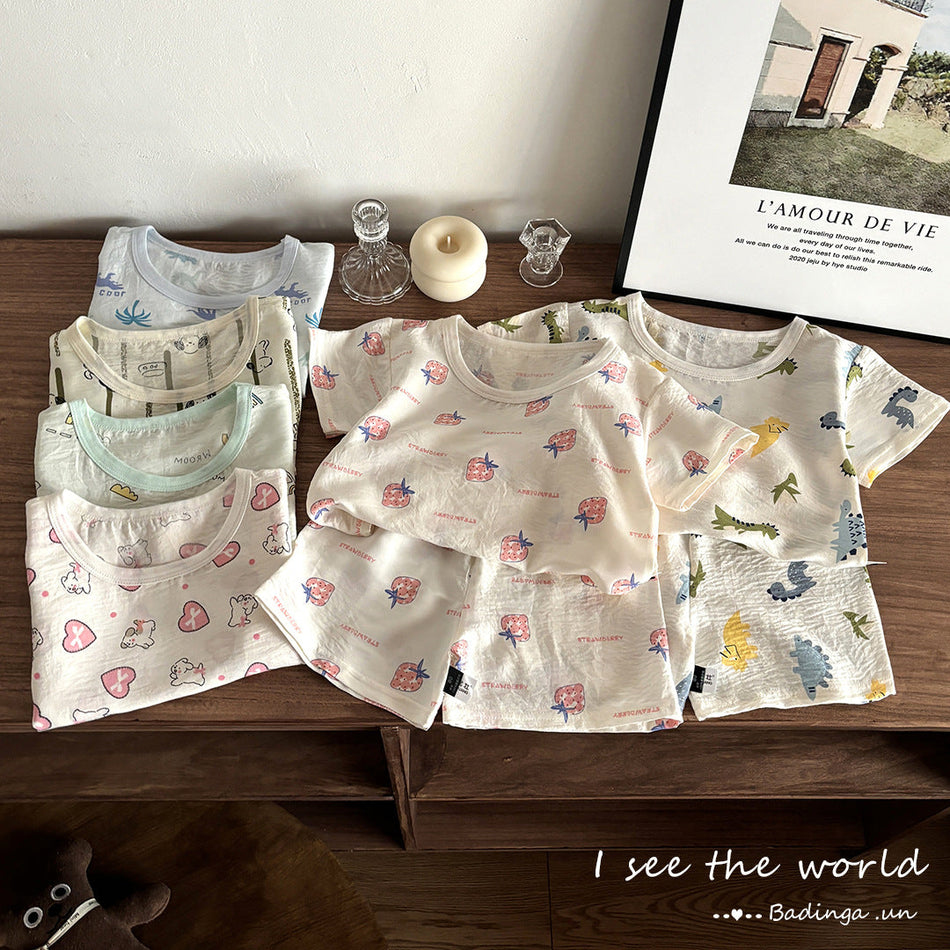 Kids Cloud Cotton Short Sleeve Shorts Set Two-Piece Homewear Outfit