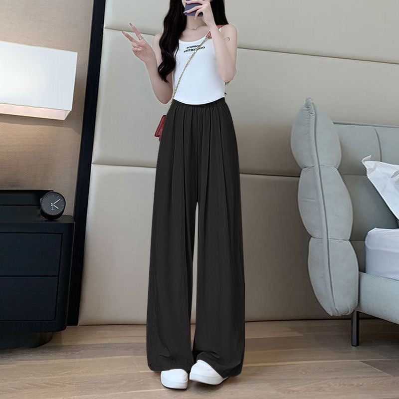 Women’s Ice Silk Wrinkled Wide-Leg Pants High Waist Summer Trousers