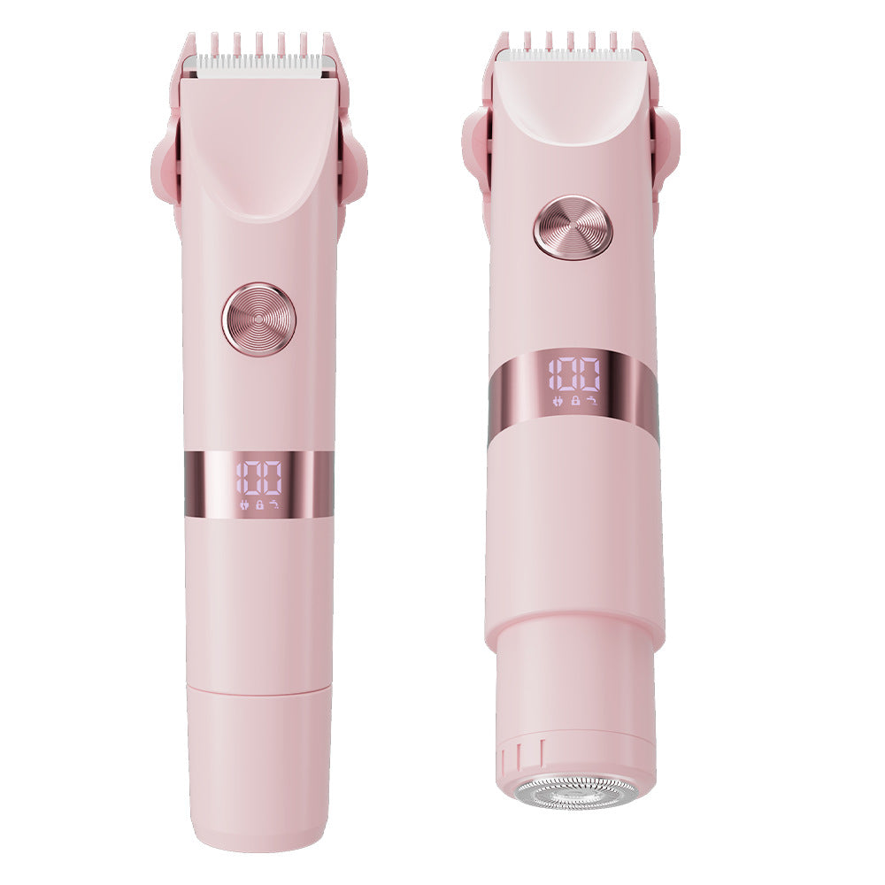 Pink dual-head 2-in-1 electric epilator and private area trimmer