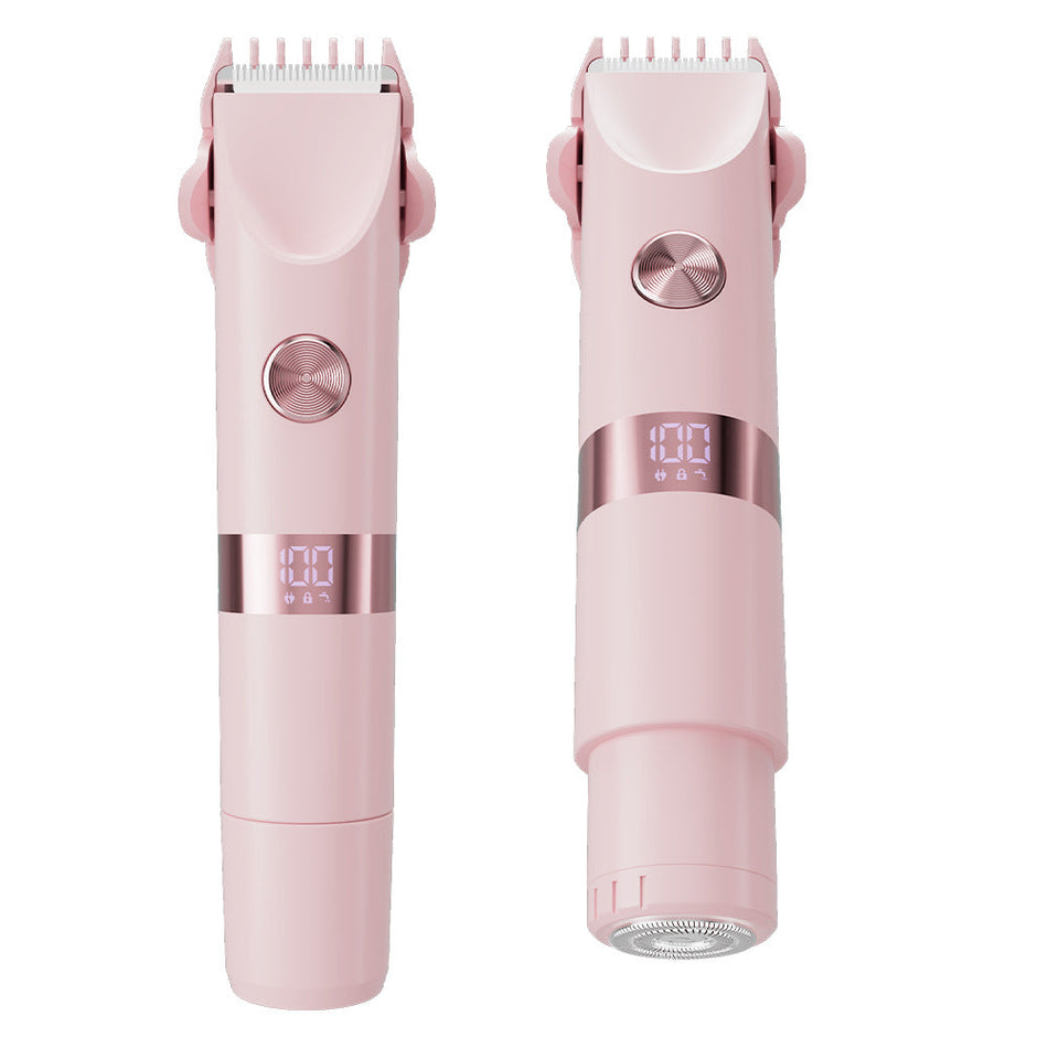Pink dual-head 2-in-1 electric epilator and private area trimmer