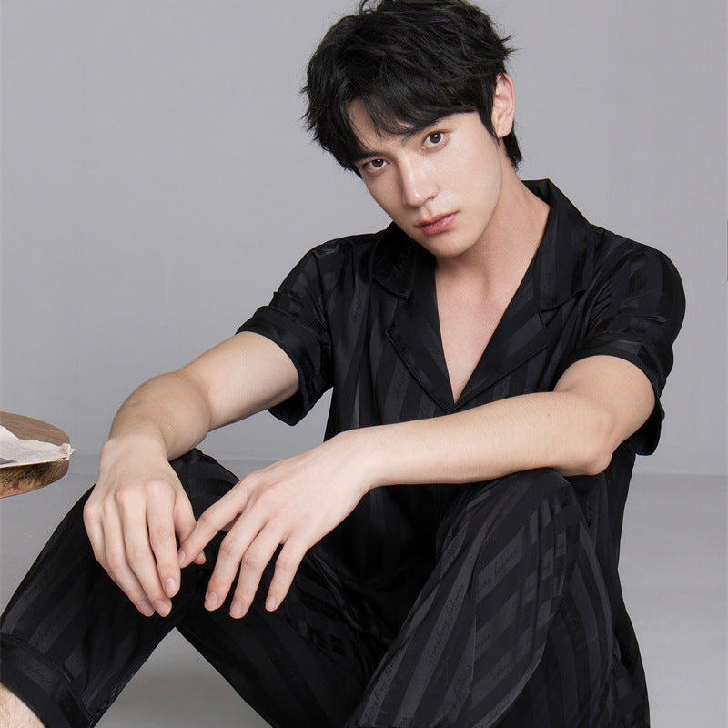 Men's Premium Striped Lapel Ice Silk Loungewear Suit