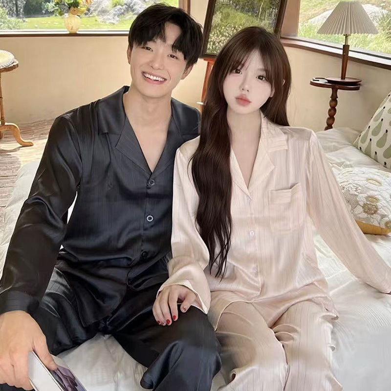 Premium Couple's Embroidered Ice Silk Satin Loungewear Suit