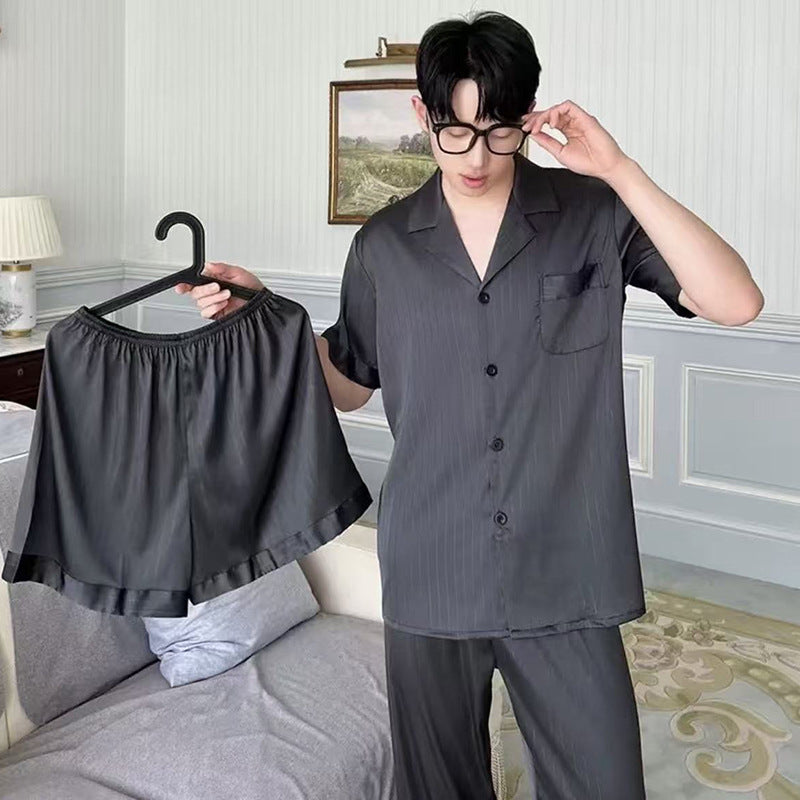 Premium Couple's Embroidered Ice Silk Satin Loungewear Suit