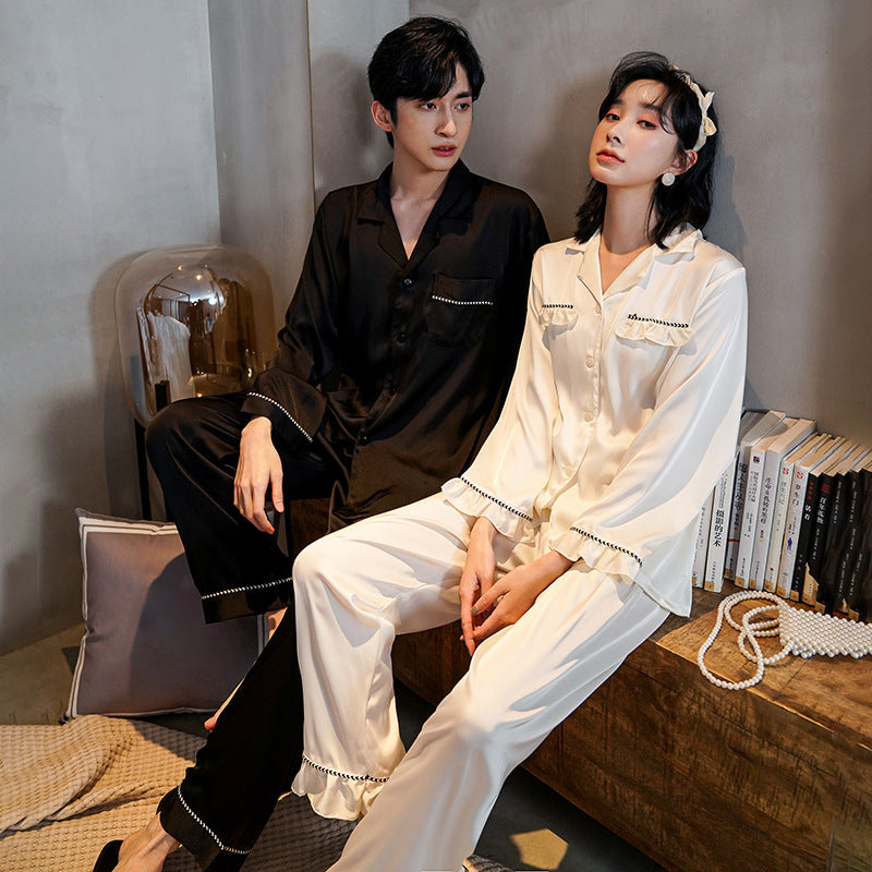 Premium Couple's Ice Silk Long-Sleeve Loungewear Suit