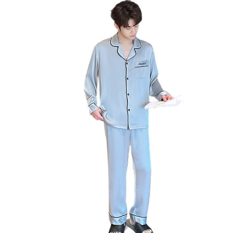 Premium Minimalist Ice Silk Couple's Long-Sleeve Loungewear Suit