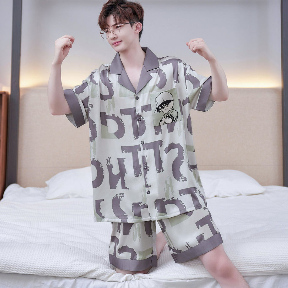 Youth Premium Ice Silk Short-Sleeve Summer Loungewear Set