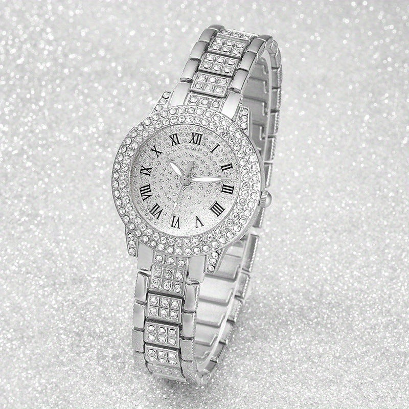 Women's Premium Full-Diamond Steel Strap Watch and Jewelry Set