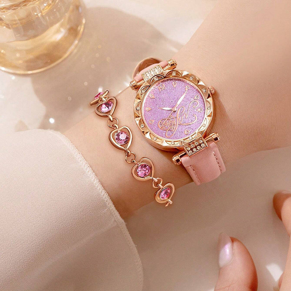 Women's Premium Light Luxury Diamond Dial Watch & Bracelet Set
