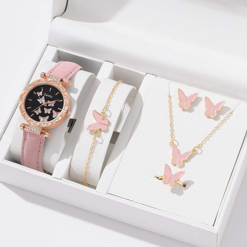 Women's Premium Butterfly Dial Fashion Watch & Jewelry Set
