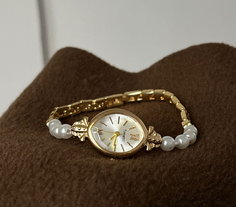Women's Premium Natural Freshwater Pearl Antique Bracelet Watch