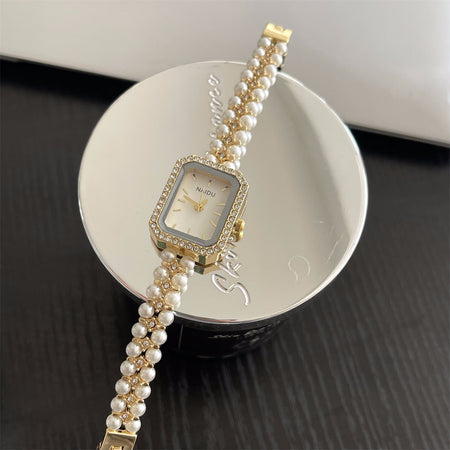Women's Premium Vintage Pearl Bracelet Watch (High-End French Style)