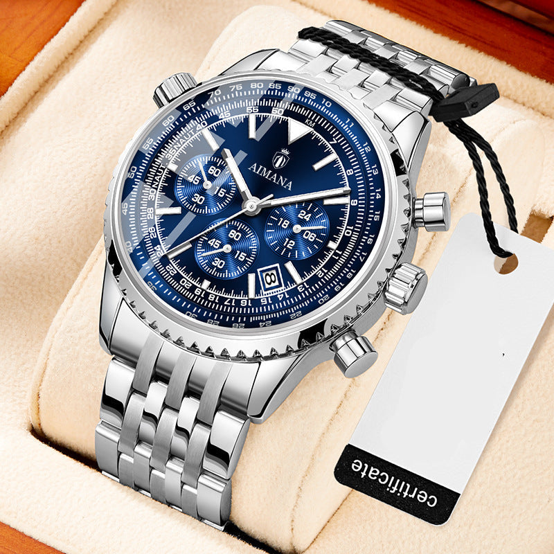 Men's Premium Multi-Functional Three-Eye Six-Pin Business Quartz