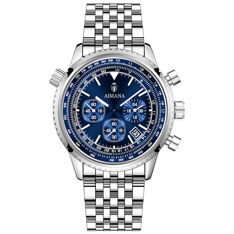 Men's Premium Multi-Functional Three-Eye Six-Pin Business Quartz