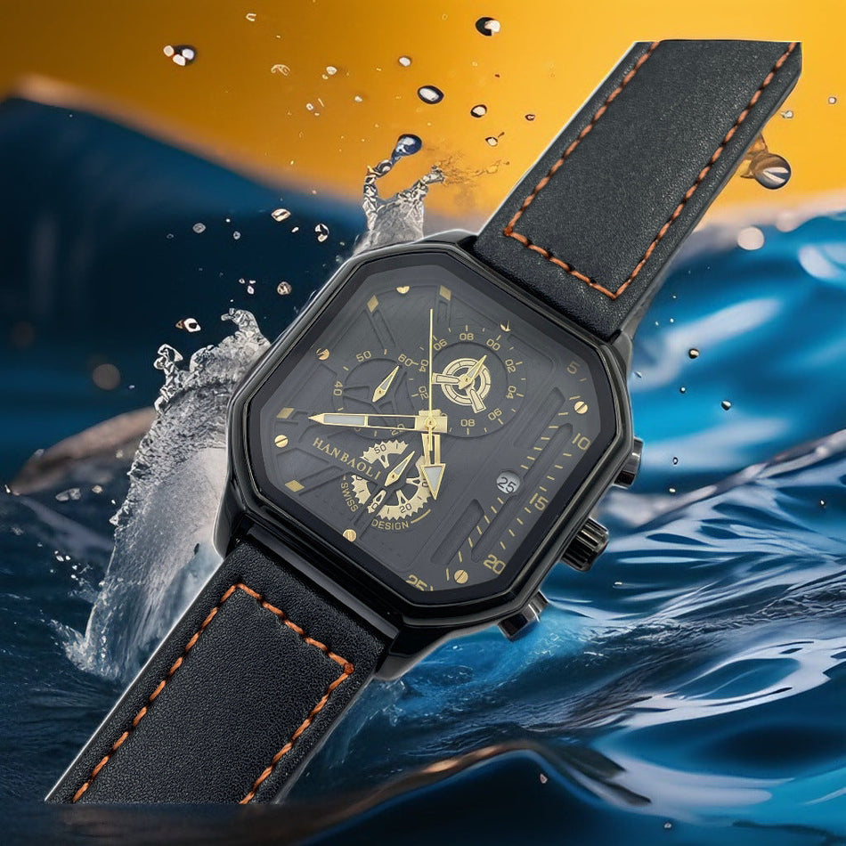 Men's Premium Trend Square Large Dial Waterproof Quartz Watch