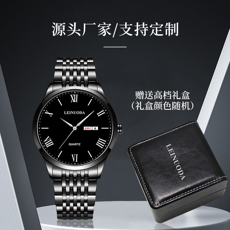 Men's Premium Dual-Calendar Roman Numeral Retro Steel Watch
