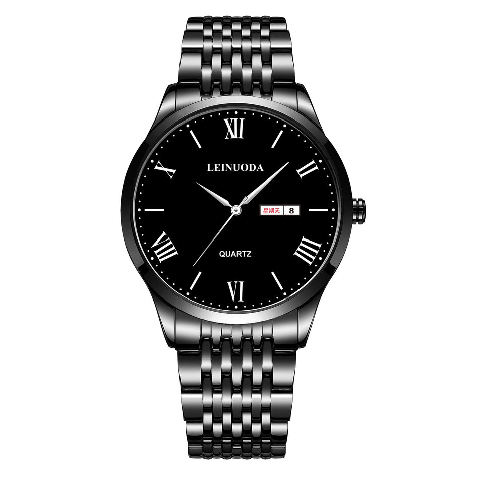 Men's Premium Dual-Calendar Roman Numeral Retro Steel Watch