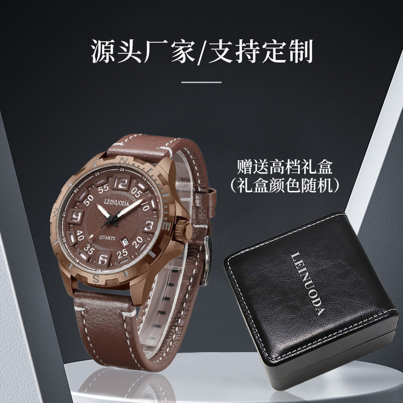 Men's Premium Large Dial Sports Casual Cowhide Leather Watch