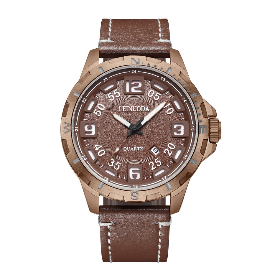 Men's Premium Large Dial Sports Casual Cowhide Leather Watch