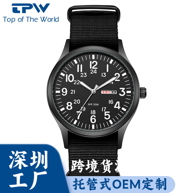 TPW Men's Premium Nylon Woven Tactical Quartz Watch