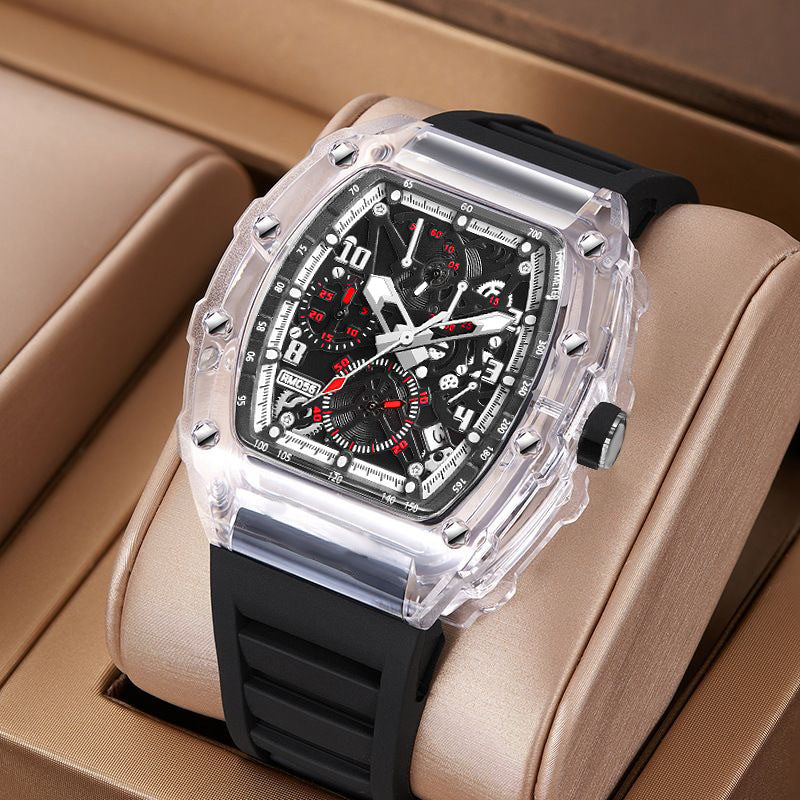 ZIDO Men's Premium Barrel-Shaped Hollow Automatic Quartz Watch