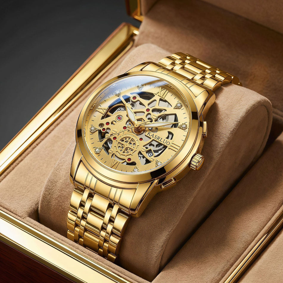 Casaero Men's Premium Retro Hollow Imitation Mechanical Quartz