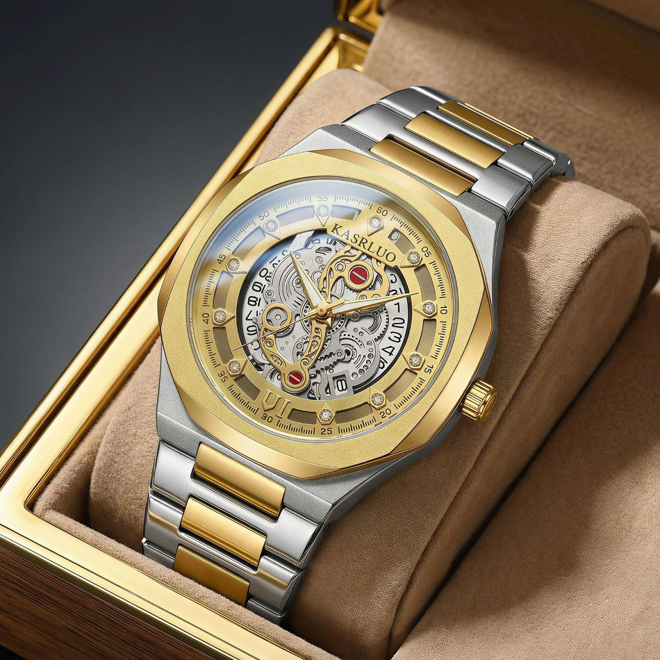 KASRLUO Men's Premium Hollow-Out Imitation Mechanical Quartz