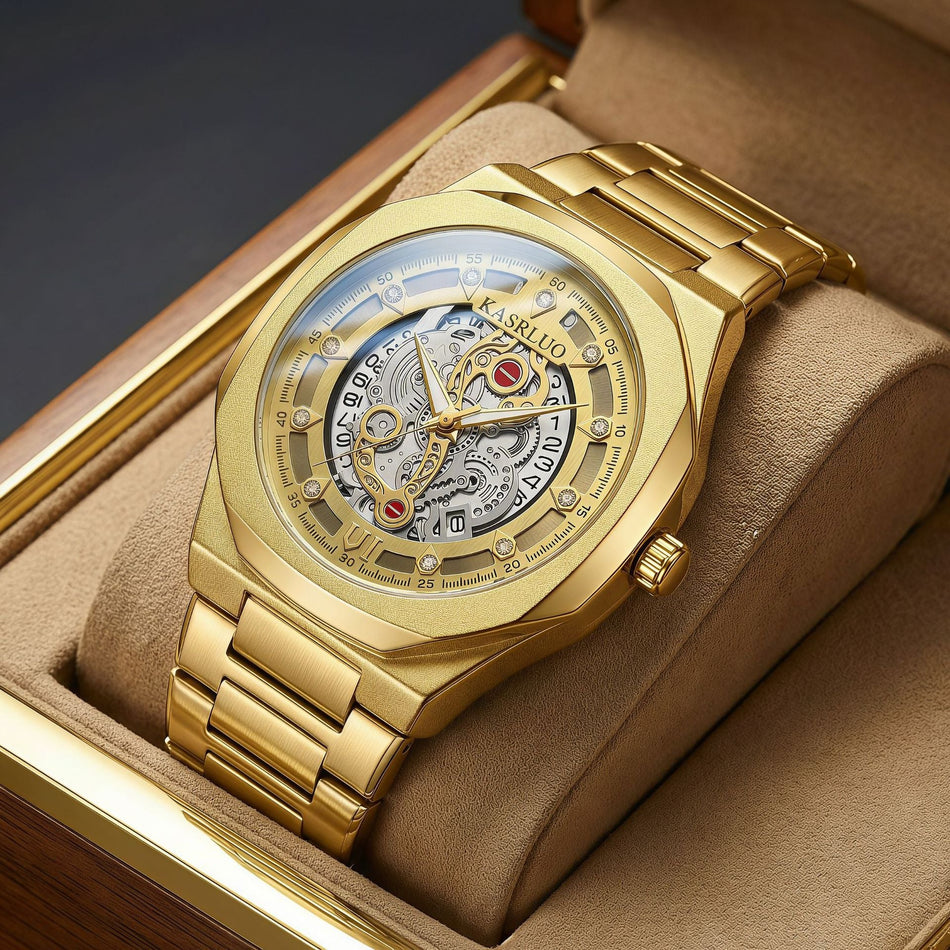 KASRLUO Men's Premium Hollow-Out Imitation Mechanical Quartz