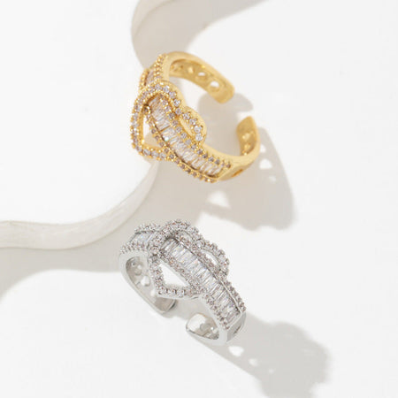 Copper Micro-Inlaid Zircon Open Heart Ring